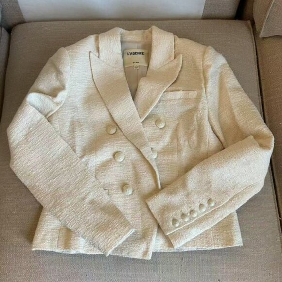 BEST L'AGENCE Brooke Open-Front Blazer Sz2/6 Ecru Cream Ivory Off White - Picture 6 of 14